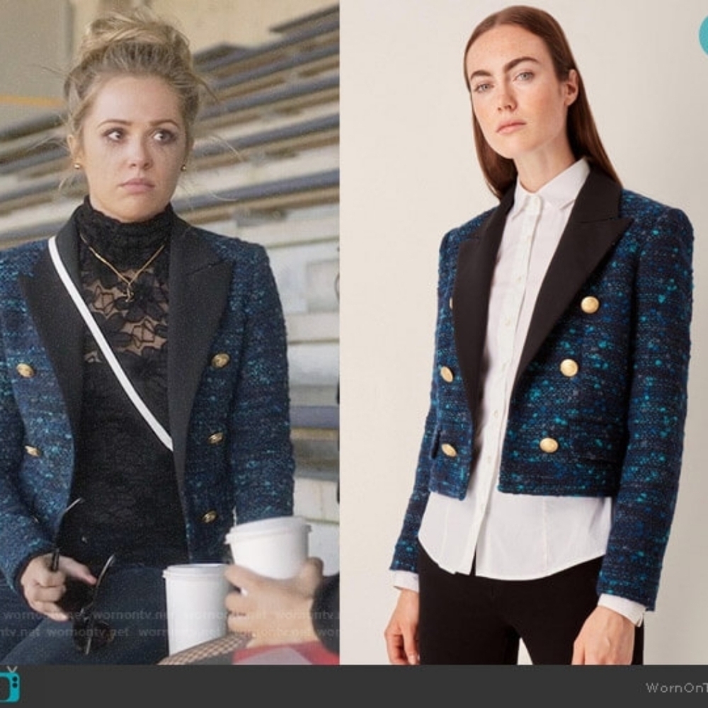 Judith And Charles Women's Blue Tweed Jacket with Black Lapel Size 10(fits small